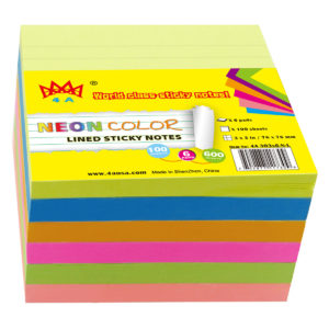 4A Sticky notes,3 x 3-Inches,Neon assorted Collection, Lined, 100 sheets,6pads/pack,   4A 303x6-N-L