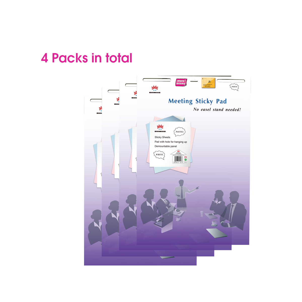 4 Packs 4A Super Sticky Easel Pad,White Sheets,Self-Stick Notes,23 x 31.5 Inches,20 Sheets/Pad,1 Pad/Pack,4A MEETING-41-W