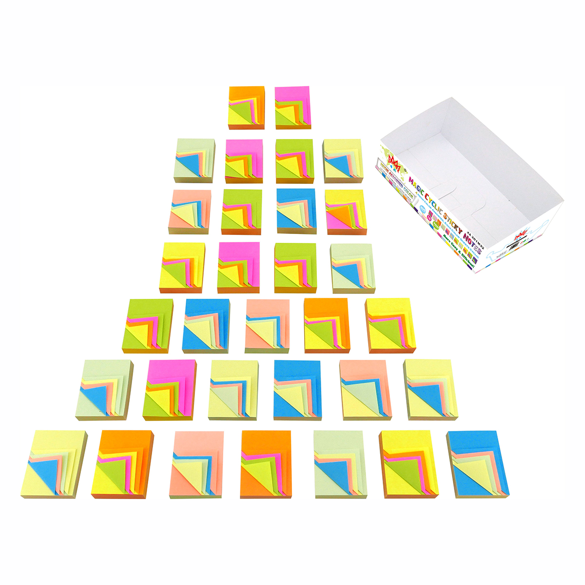 4A Magic Cyclic Sticky Notes,1 1/2 x 2 Inches,Small Size,The Adhesive On Shorter Side,4 Neon Color Assorted, Each Color Sheets Cyclic,100 Sheets/Pad,32 Pads/Box,4A 301M32 - Image 2
