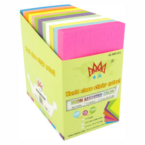 4A Sticky Notes,3 x 5 Inches,Neon Assorted,Lined,12 Colors,Self-Stick Notes,100 Sheets/Pad,12 Pads/Pack,4A 30512-L